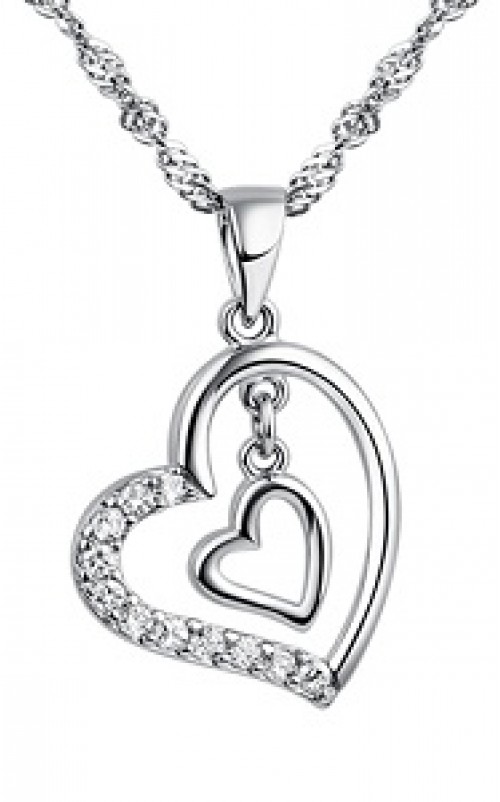 925Silver - Double Heart 2 - Necklace