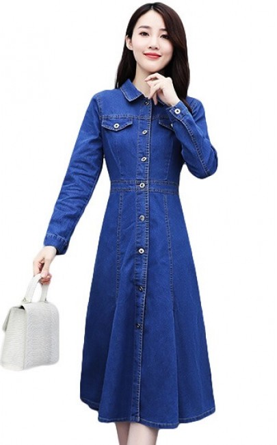 4✮- Denim Midi Dress - IPFS29713