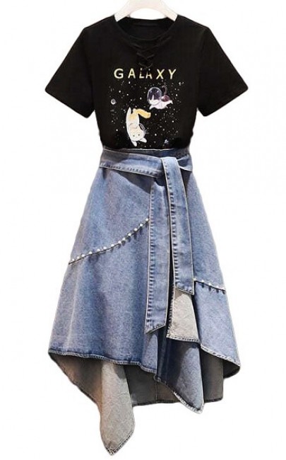 4✮- Knee Dress (Top+Denim Skirt) - IPFY10567