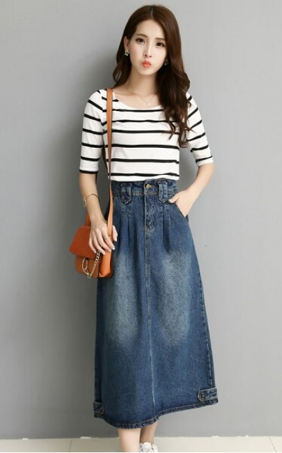 4✮- Denim Midi Skirt - IVFS37198