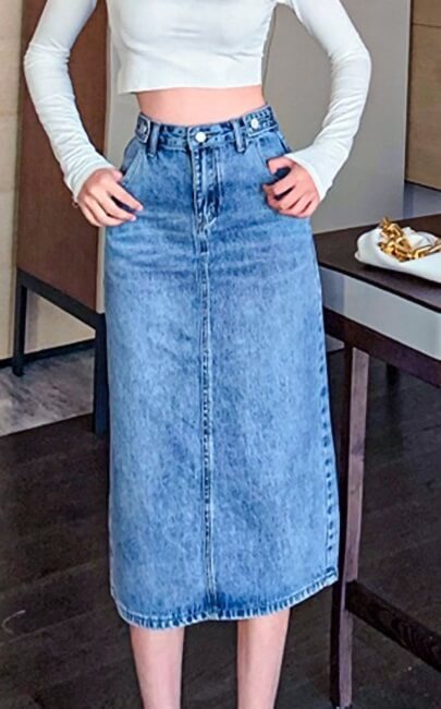 4✮- Denim Knee Skirt - JVFRS6473