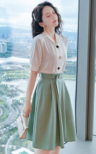 4✮- Knee Dress (Top+Skirt) - JWFRS7470