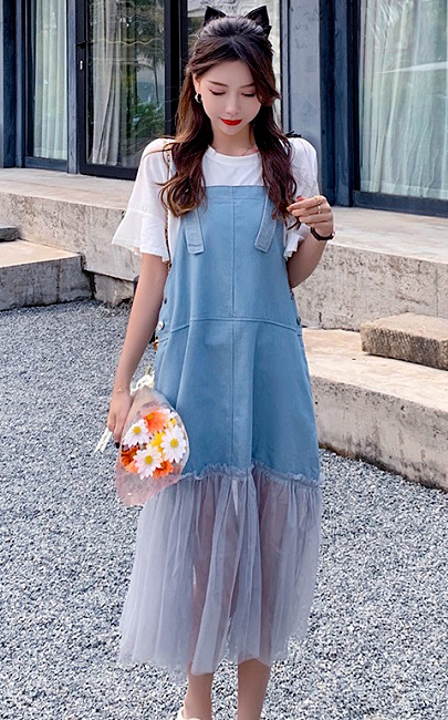 4✮- Midi Dress (Denim Pinafore+Top) - JWFRS7647