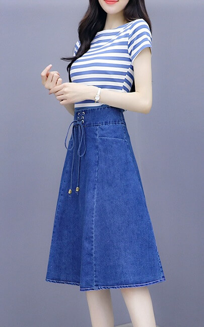 4✮- Knee Dress (Top+Denim Skirt) - JZFRS12341