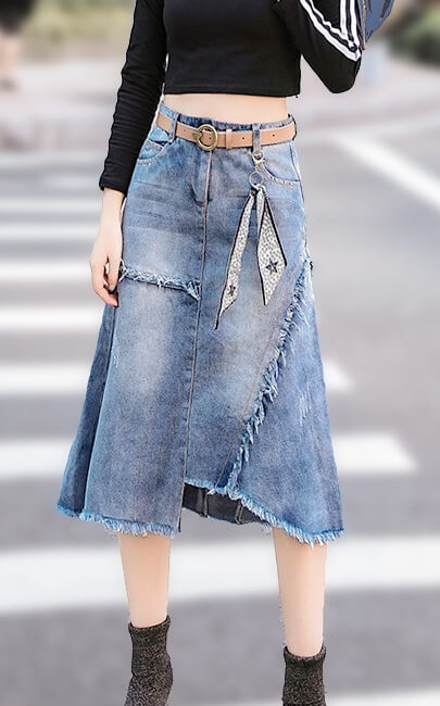 4✮- Denim Knee Skirt - KAFKY6828