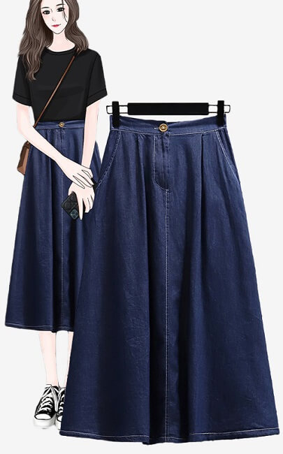 4✮- Denim Knee Skirt - KPFRS34597