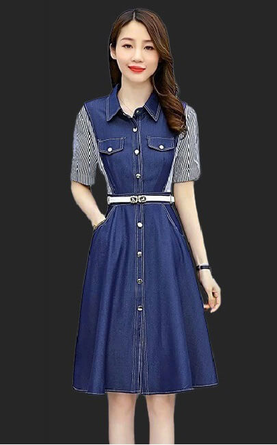 4✮- Denim Knee Dress - KUFRS41165 4✮- Denim Knee Dress - KUFRS41165