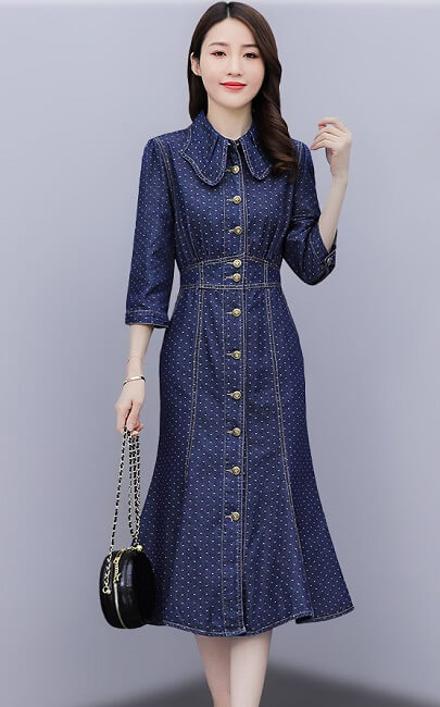 4✮- Denim Mermaid Midi Dress - KWFRS44777