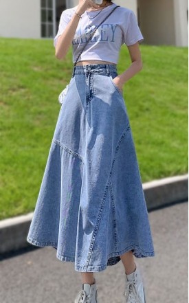 4✮- Denim Midi Skirt - LSFM13320