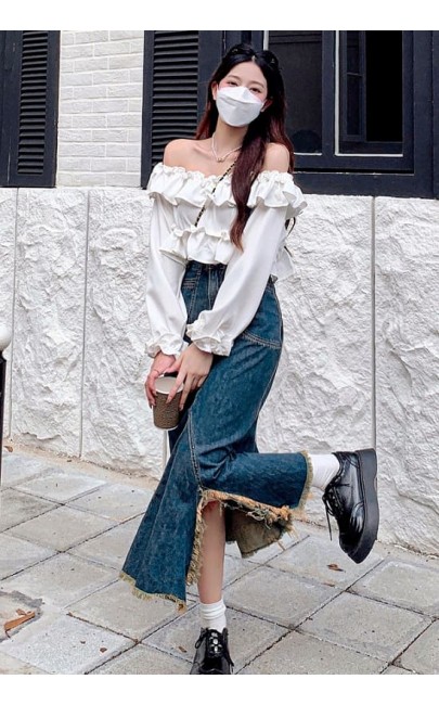 4✮- Denim Mermaid Knee Skirt - MPFRM2040 4✮- Denim Mermaid Knee Skirt - MPFRM2040
