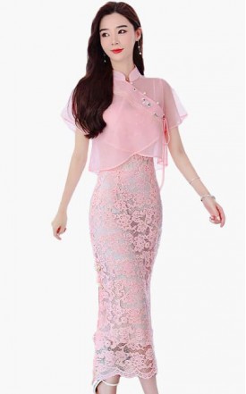 4✮- NFFRM21753 - Midi Dress (With Cardigan) (Cheongsam)