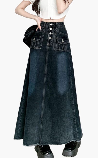 4✮- NIFRM24948 - Denim Midi Skirt