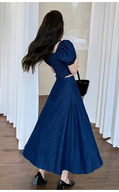 4✮- NIFRM25457 - Denim Midi Dress (Crop Top+Skirt) 4✮- NIFRM25457 - Denim Midi Dress (Crop Top+Skirt)