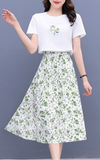 4✮- ODFMY375 - Midi Dress (Top+Skirt)