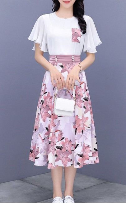 4✮- ODFMY380 - Midi Dress (Top+Skirt)