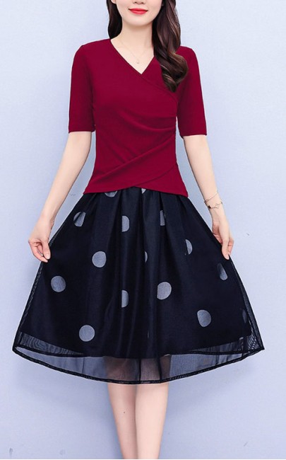 4✮- ODFMY590 - Knee Dress (Top+Skirt)