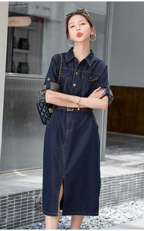4✮- OPFMY11905 - Denim Midi Dress