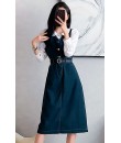 4✮- OTFMY14220 - Denim Midi Dress (Shirt+Denim Pinafore)