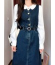 4✮- OTFMY14220 - Denim Midi Dress (Shirt+Denim Pinafore)