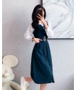 4✮- OTFMY14220 - Denim Midi Dress (Shirt+Denim Pinafore)