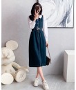 4✮- OTFMY14220 - Denim Midi Dress (Shirt+Denim Pinafore)