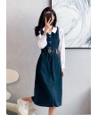 4✮- OTFMY14220 - Denim Midi Dress (Shirt+Denim Pinafore)
