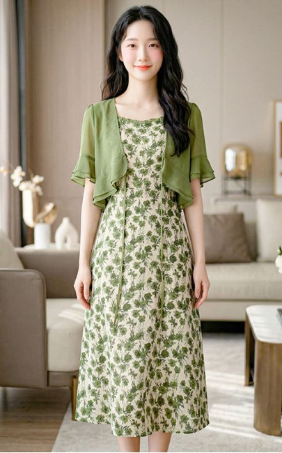 4✮- OZFRY2198 - Midi Dress (Cardigan+Dress)