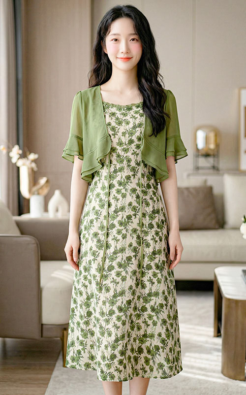 4✮- OZFRY2198 - Midi Dress (Cardigan+Dress)