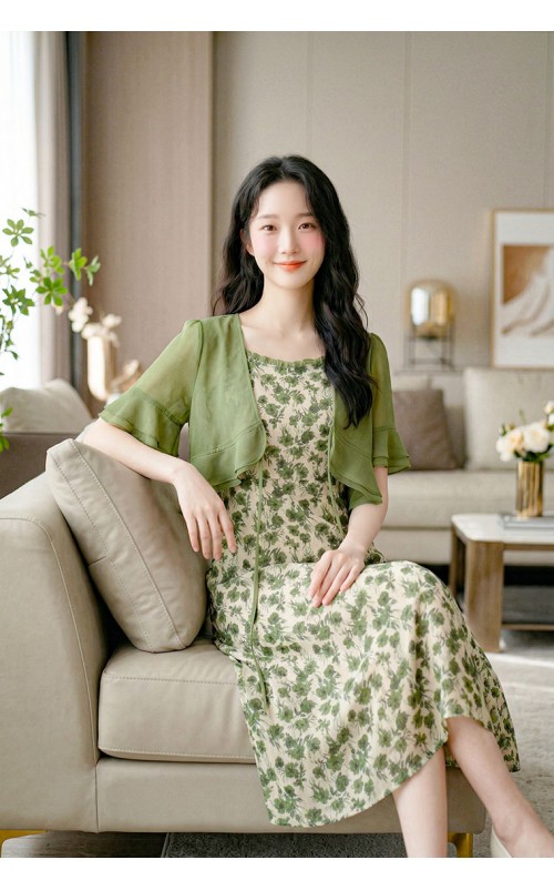 4✮- OZFRY2198 - Midi Dress (Cardigan+Dress)