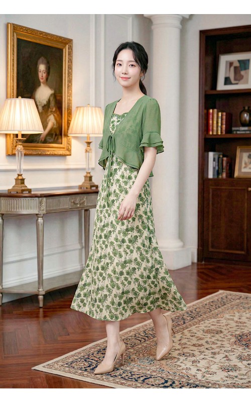 4✮- OZFRY2198 - Midi Dress (Cardigan+Dress)