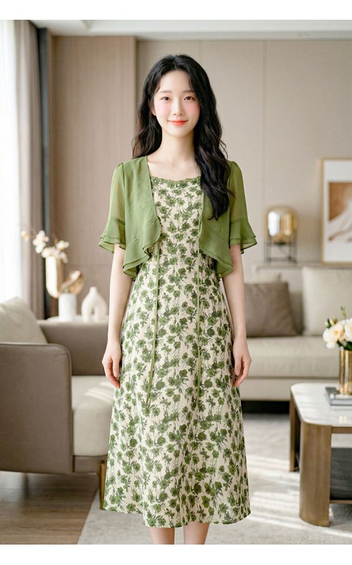 4✮- OZFRY2198 - Midi Dress (Cardigan+Dress)