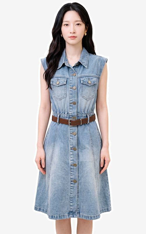 4✮- PEFRY7318 - Denim Knee Dress
