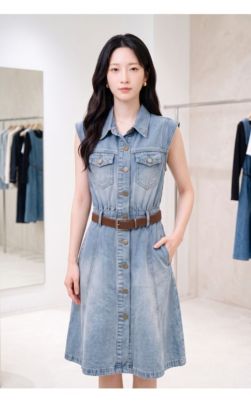 4✮- PEFRY7318 - Denim Knee Dress