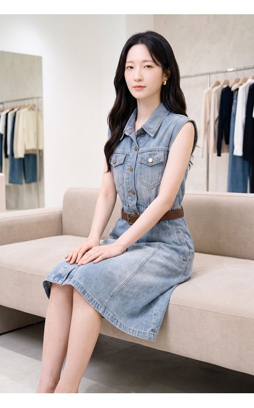 4✮- PEFRY7318 - Denim Knee Dress