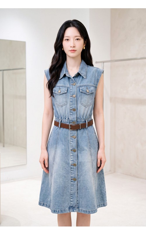 4✮- PEFRY7318 - Denim Knee Dress
