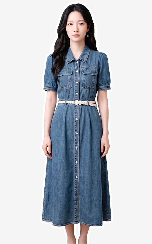 4✮- PEFRY7559 - Denim Midi Dress