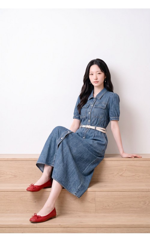 4✮- PEFRY7559 - Denim Midi Dress