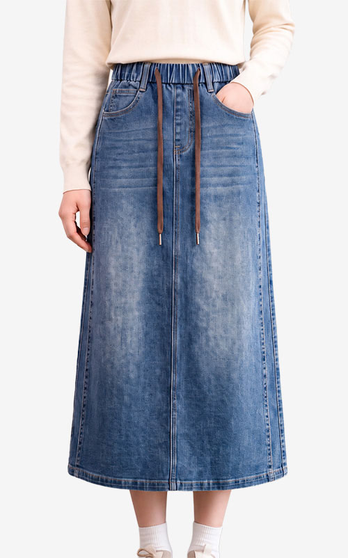 4✮- PFFRY8061 - Denim Midi Skirt