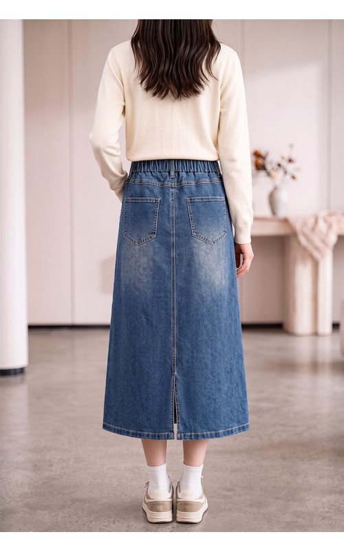 4✮- PFFRY8061 - Denim Midi Skirt