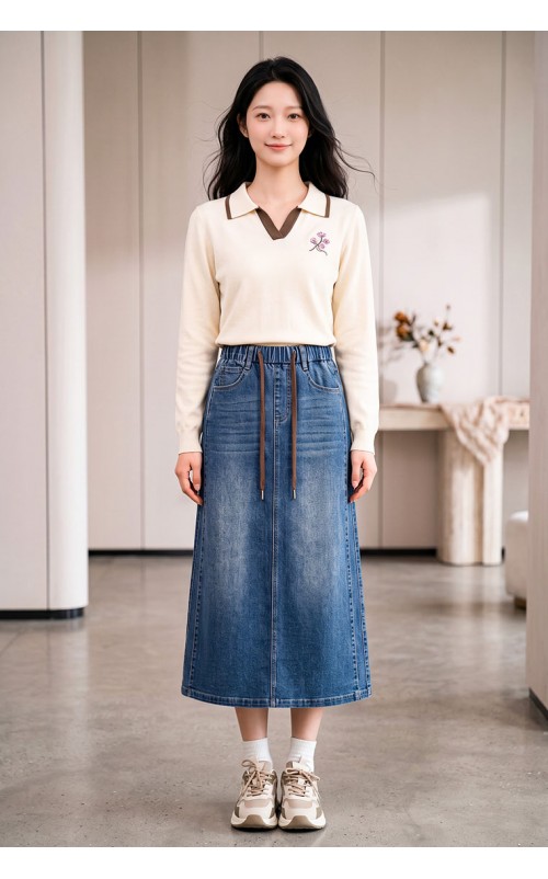 4✮- PFFRY8061 - Denim Midi Skirt