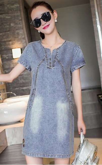 4✮ - Denim Dress - PEFT2913 (Big Cutting) - Ready Stock