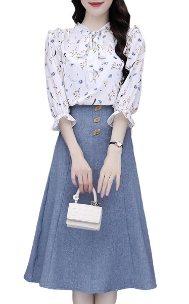 4✮- Knee Dress (Top+Skirt) - IVFS36755 / MY3238