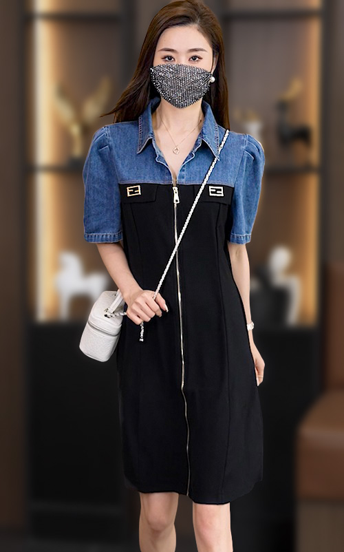 4✮- NVFPF10038 / BY352 - Denim Knee Dress