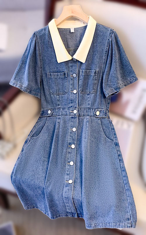4✮- NYFPF21067 / MY3043 - Denim Knee Dress