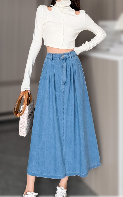 4✮- OBFBY729 - Denim Midi Skirt