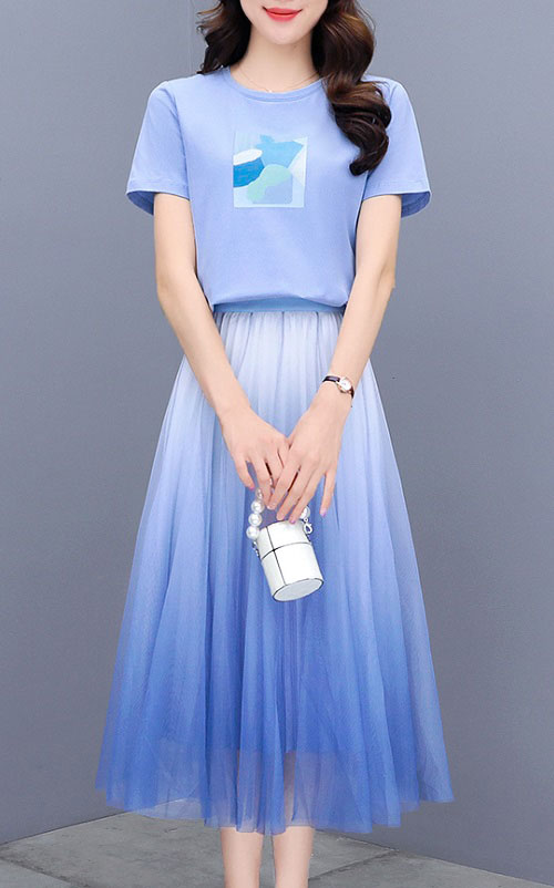 4✮- ODFMY376 - Midi Dress (Top+Skirt)