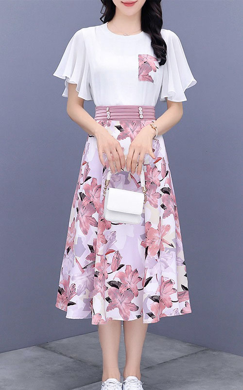 4✮- ODFMY380 - Midi Dress (Top+Skirt)