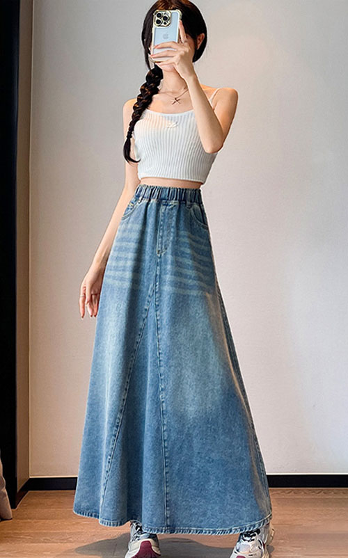 4✮- ORFMY13547 - Denim Midi Skirt