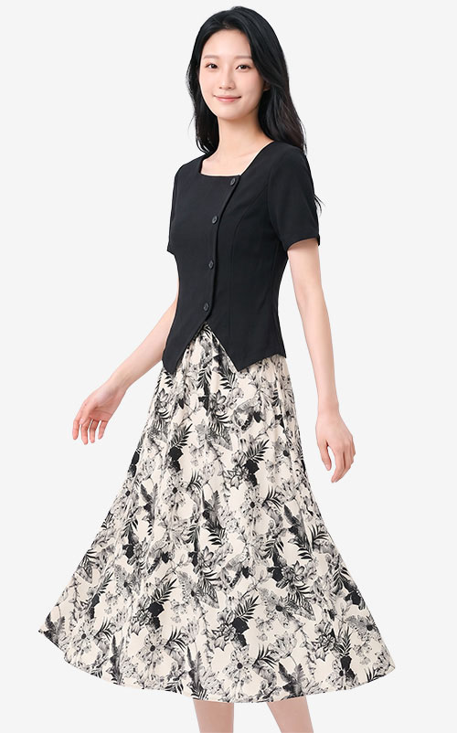 4✮- PGFRY8671 - Midi Dress (Top+Skirt)