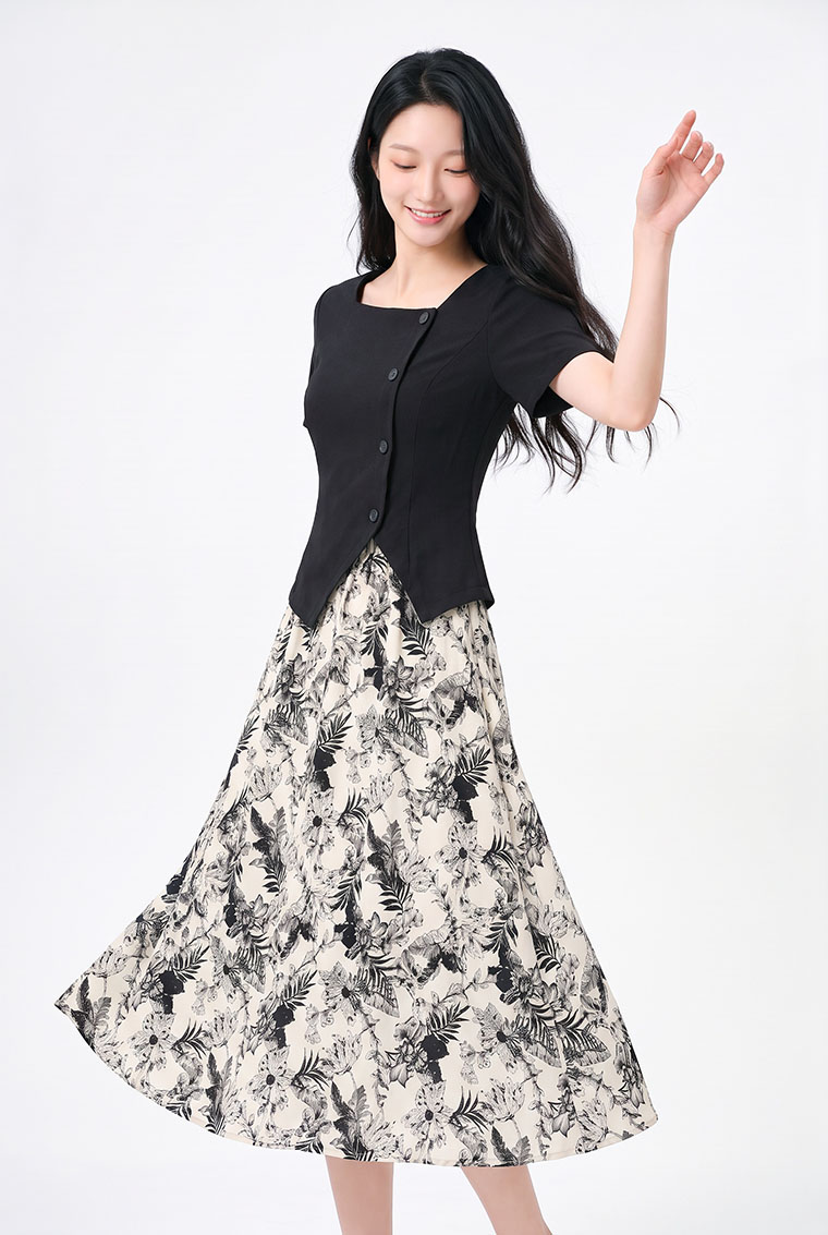 4✮- PGFRY8671 - Midi Dress (Top+Skirt) — photograph 5